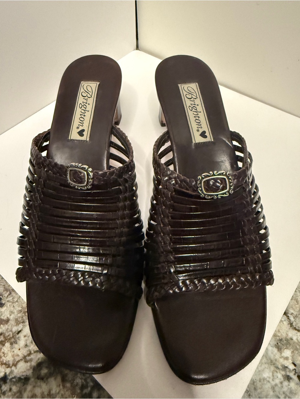 Brighton Brown Woven Leather Slide Heels